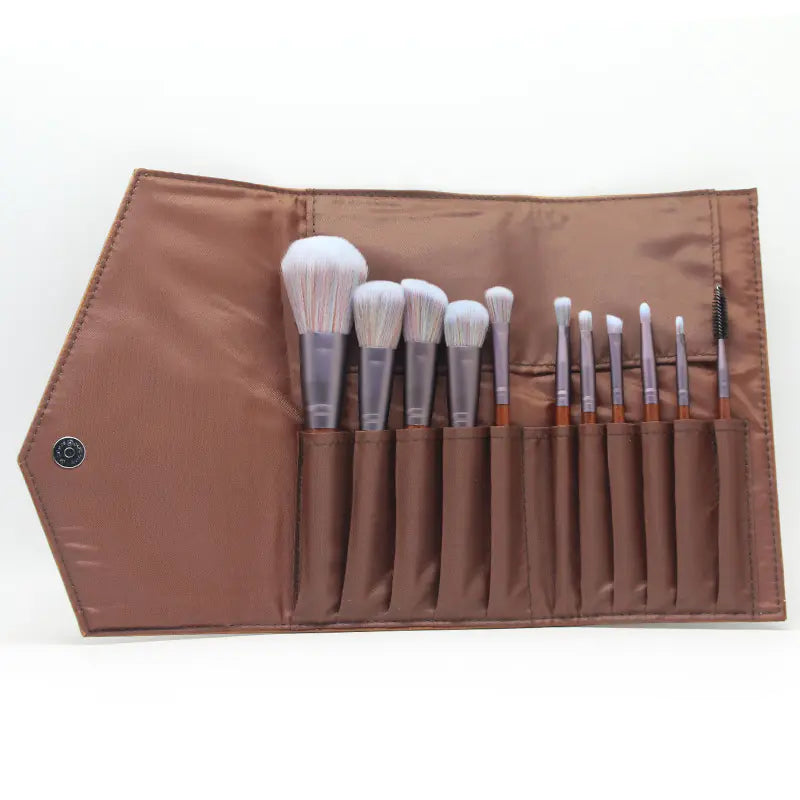 11 Color Microfiber Makeup Brush Set with Foundation Tools & Brush Purse