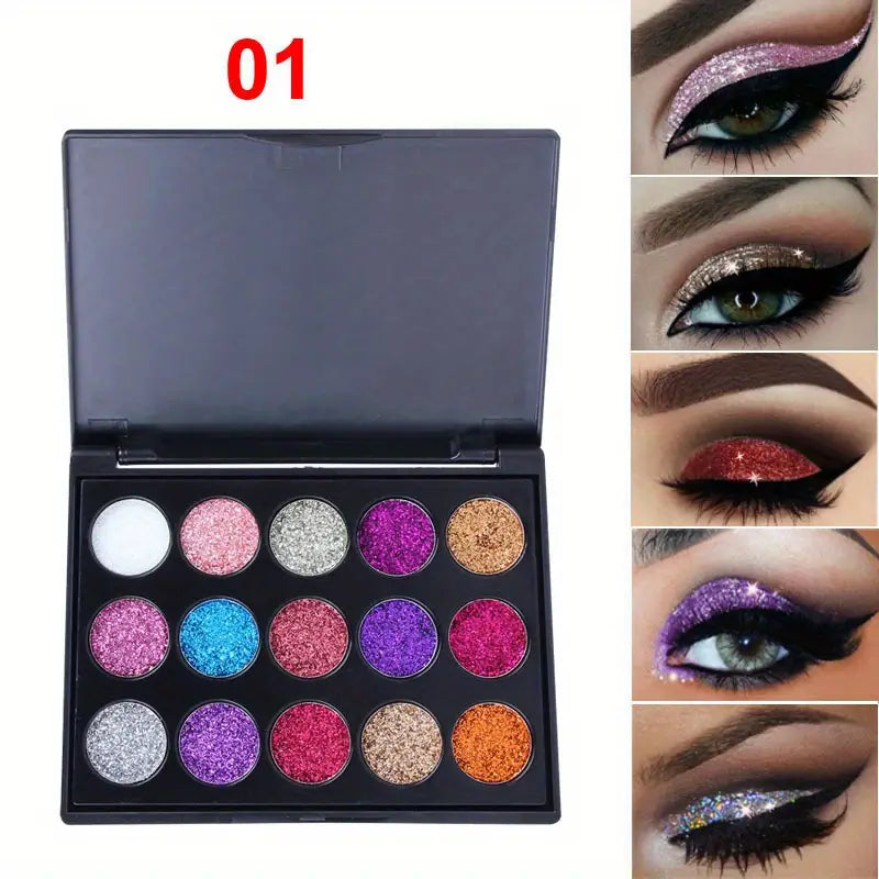 15 Color Shiny Eyeshadow Palette with Glitter Texture