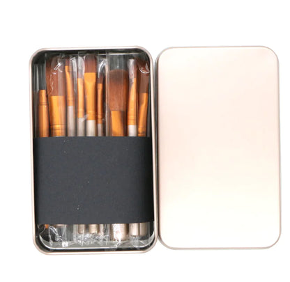 Printed Makeup Brush Set in Iron Box, 12 Pieces