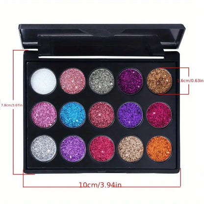 15 Color Shiny Eyeshadow Palette with Glitter Texture