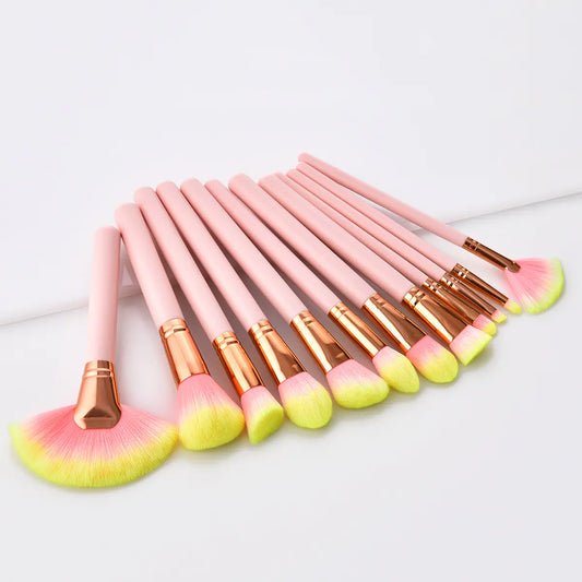 12-Piece Pink Makeup Brush Set and Beauty Tools